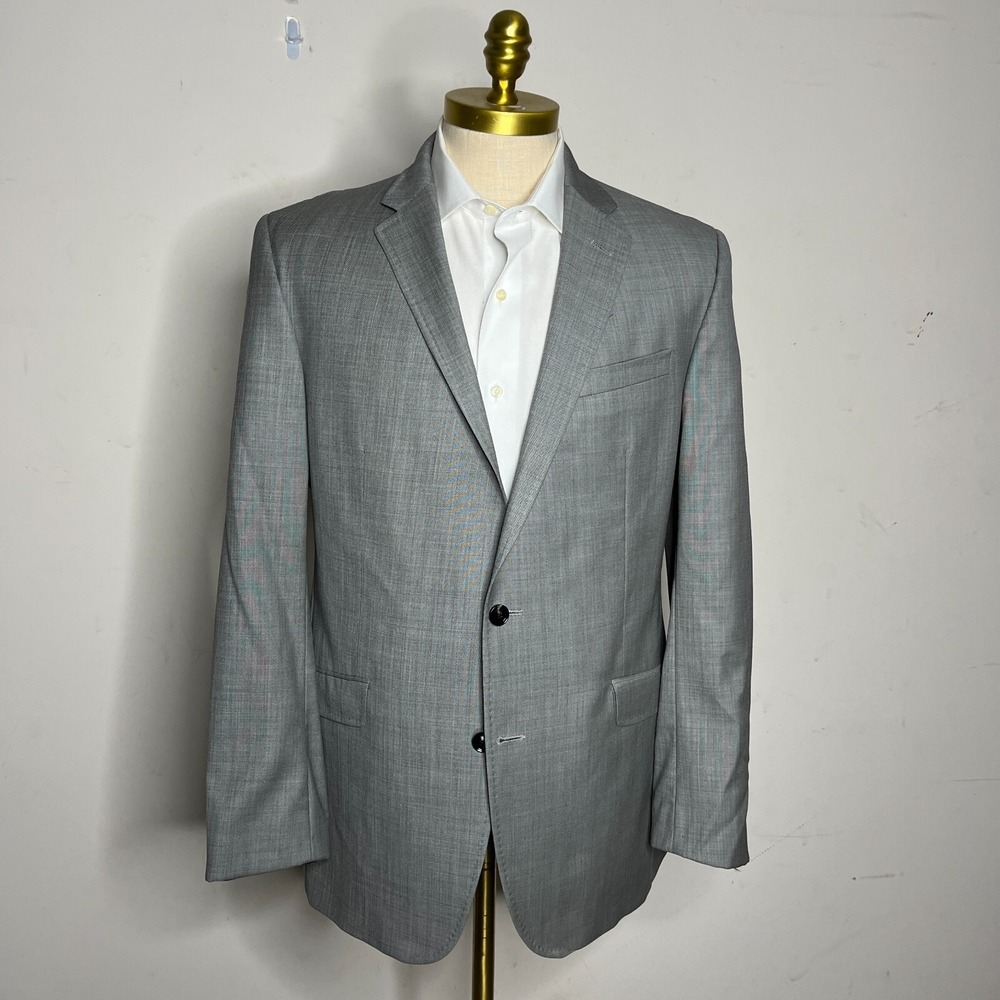 Ted Baker Suit Jacket Mens 44L Gray Solid Wool‎ Endurance Two Button Blazer